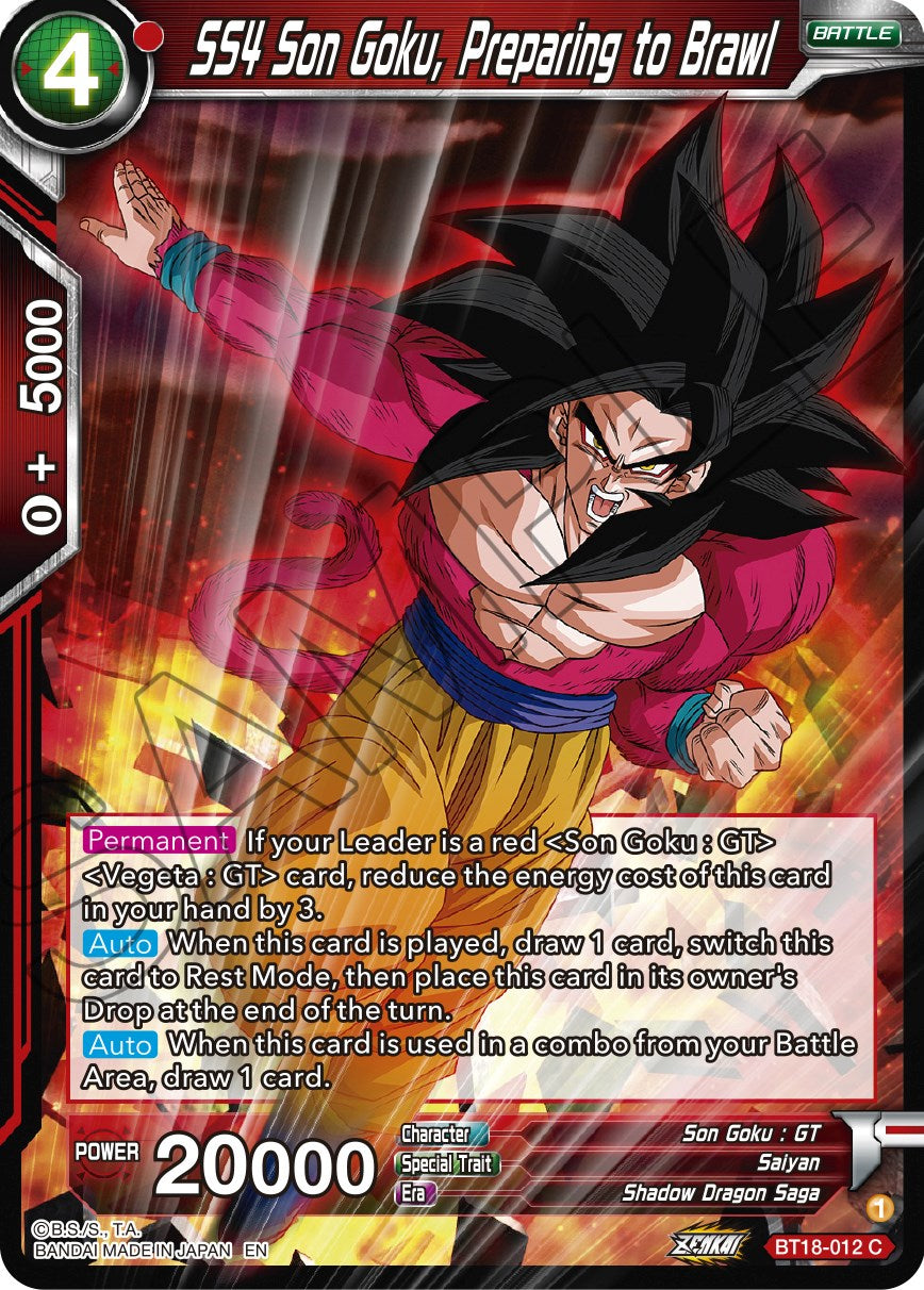 SS4 Son Goku, Preparing to Brawl (BT18-012) [Dawn of the Z-Legends] | Fandemonia Ltd