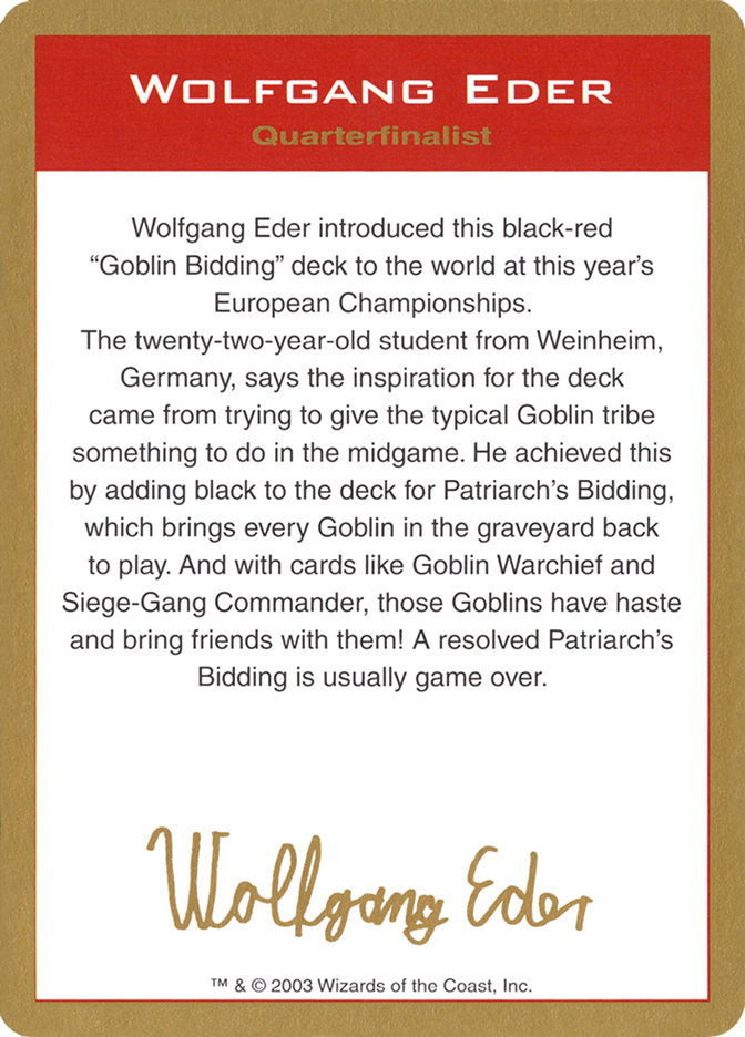 Wolfgang Eder Bio [World Championship Decks 2003] | Fandemonia Ltd