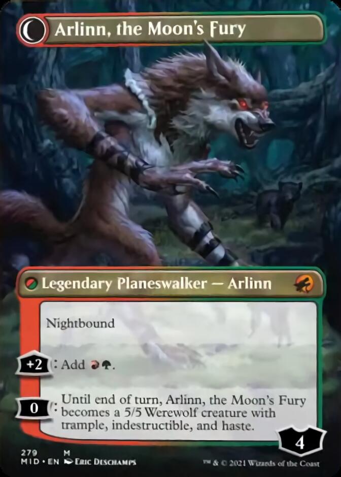 Arlinn, the Pack's Hope // Arlinn, the Moon's Fury (Borderless) [Innistrad: Midnight Hunt] | Fandemonia Ltd