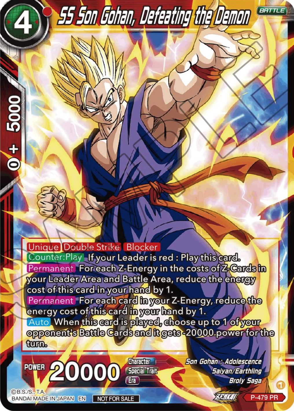 SS Son Gohan, Defeating the Demon (Zenkai Series Tournament Pack Vol.3) (P-479) [Tournament Promotion Cards] | Fandemonia Ltd