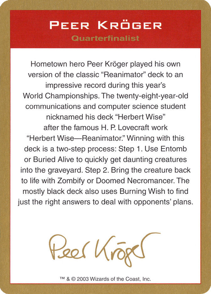 Peer Kroger Bio [World Championship Decks 2003] | Fandemonia Ltd