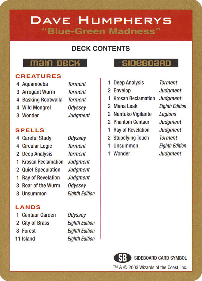 Dave Humpherys Decklist [World Championship Decks 2003] | Fandemonia Ltd