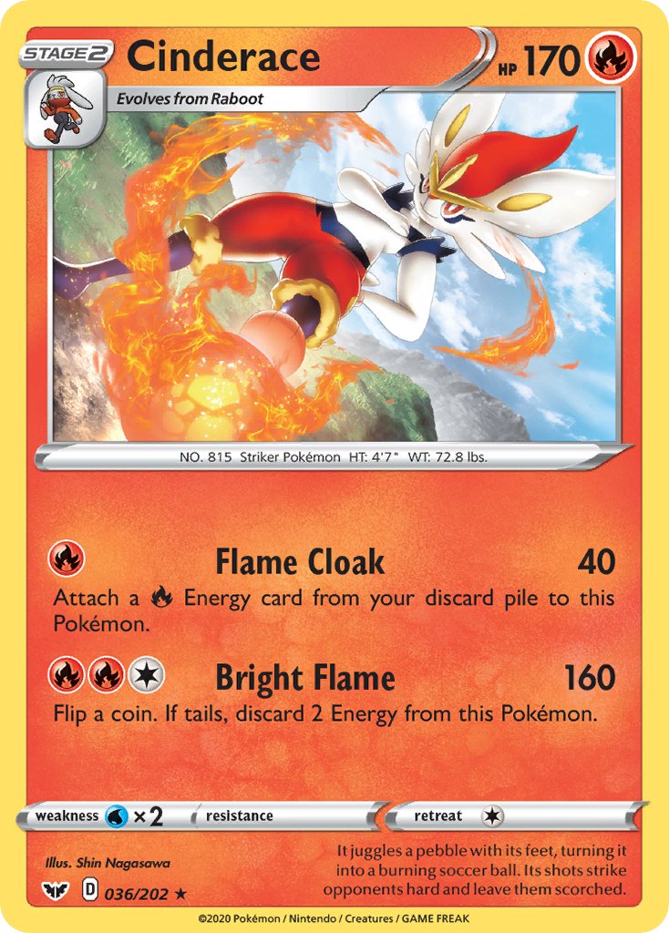 Cinderace (036/202) (Cracked Ice Holo) (Theme Deck Exclusives) [Sword & Shield: Base Set] | Fandemonia Ltd