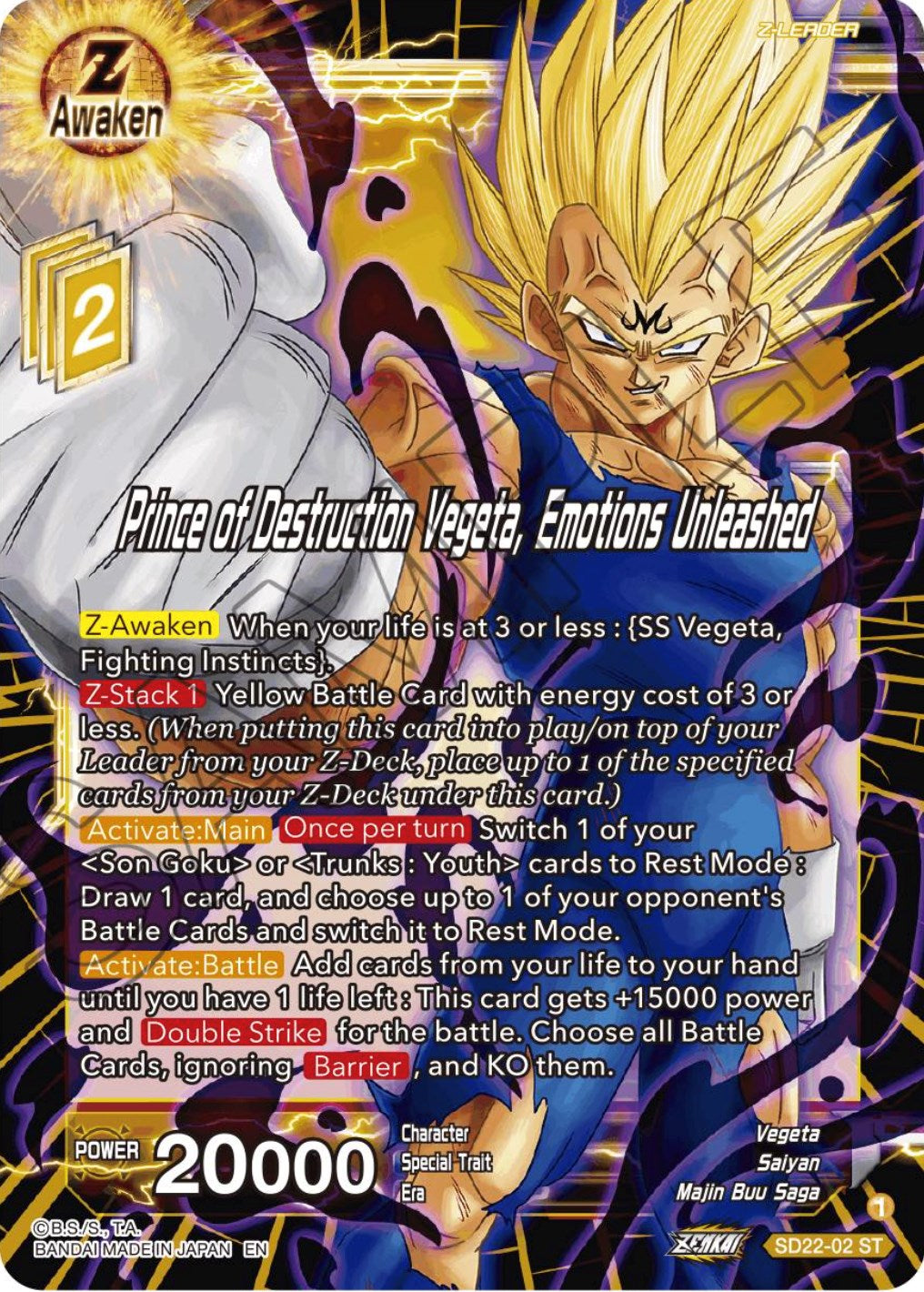 Prince of Destruction Vegeta, Emotions Unleashed (Starter Deck Exclusive) (SD22-02) [Power Absorbed] | Fandemonia Ltd