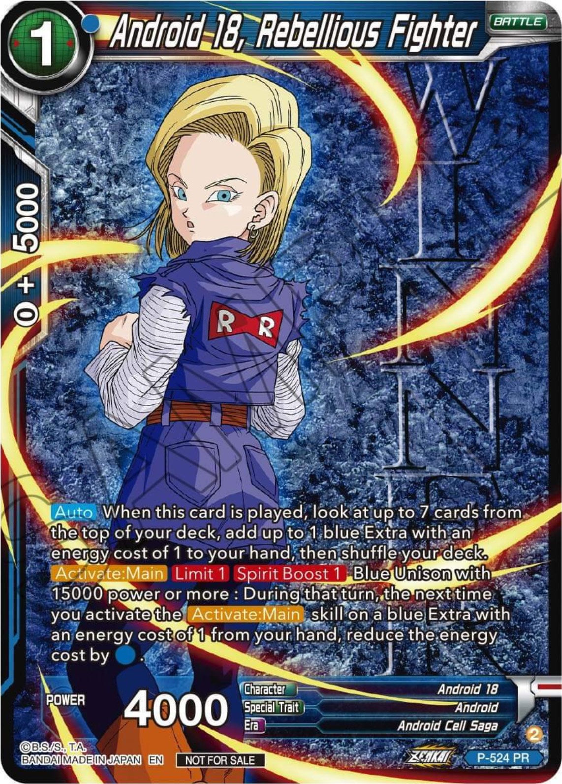 Android 18, Rebellious Fighter (Winner-Stamped) (Zenkai Series Tournament Pack Vol.5) (P-524) [Tournament Promotion Cards] | Fandemonia Ltd