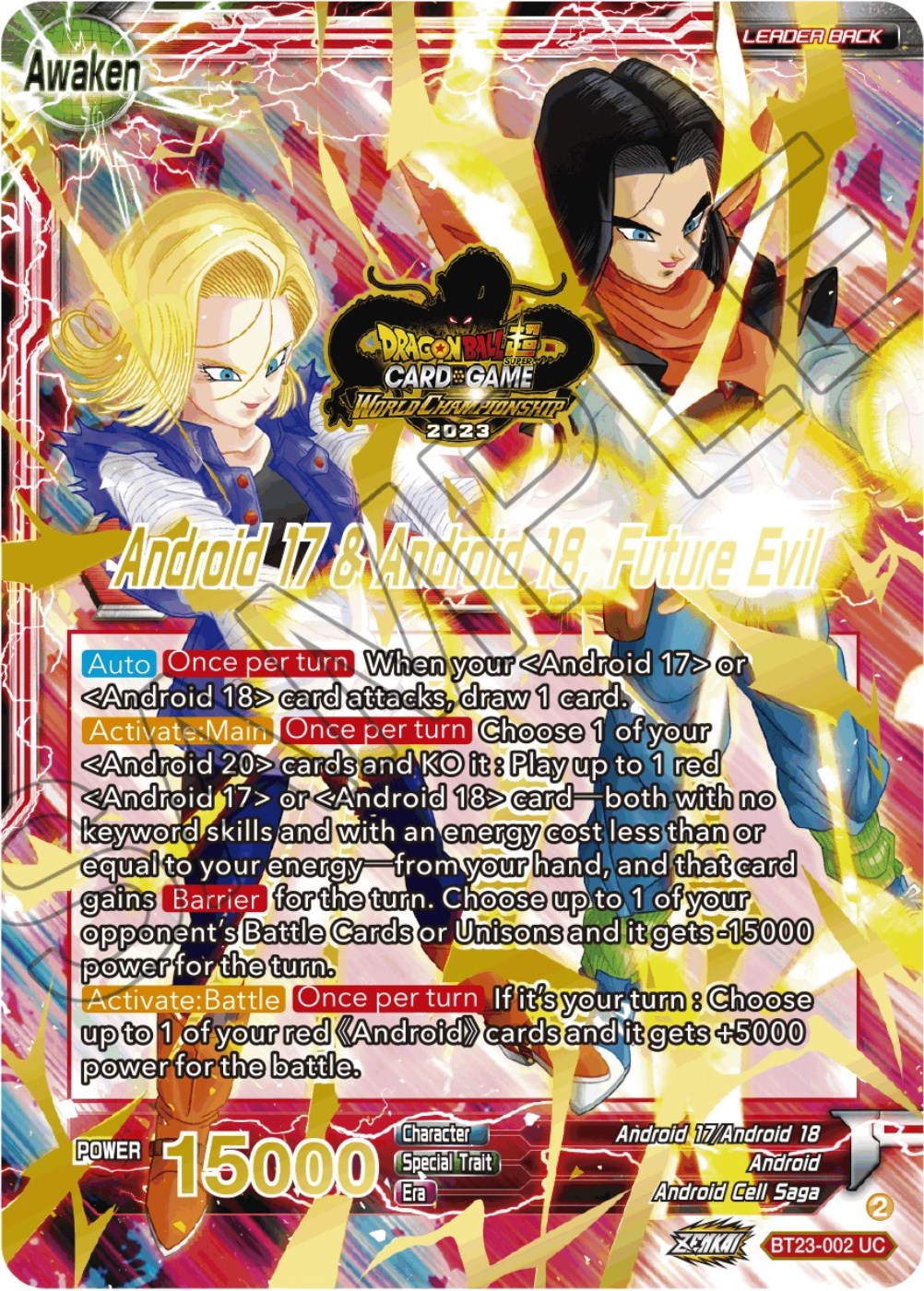 Android 17 & Android 18 // Android 17 & Android 18, Future Evil (2023 Worlds ZENKAI 06 Leader Set) (BT23-002) [Tournament Promotion Cards] | Fandemonia Ltd