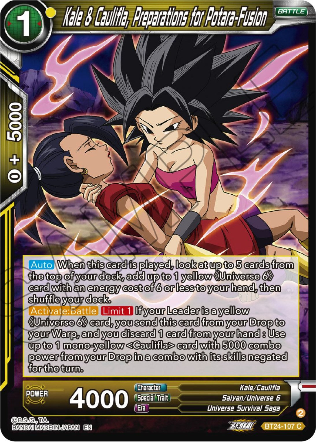 Kale & Caulifla, preparations for Potara-Fusion (BT24-107) [Beyond Generations] | Fandemonia Ltd