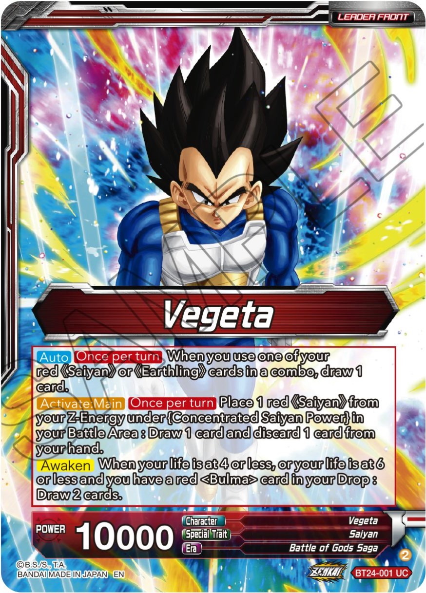 Vegeta // Vegeta, Awakened Feelings (SLR) (BT24-001) [Beyond Generations] | Fandemonia Ltd