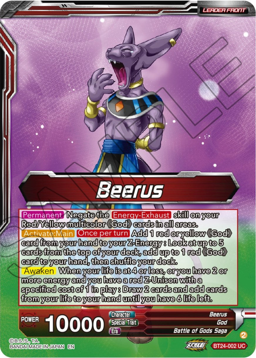 Beerus // Beerus, Pursuing the Power of the Gods (SLR) (BT24-002) [Beyond Generations] | Fandemonia Ltd