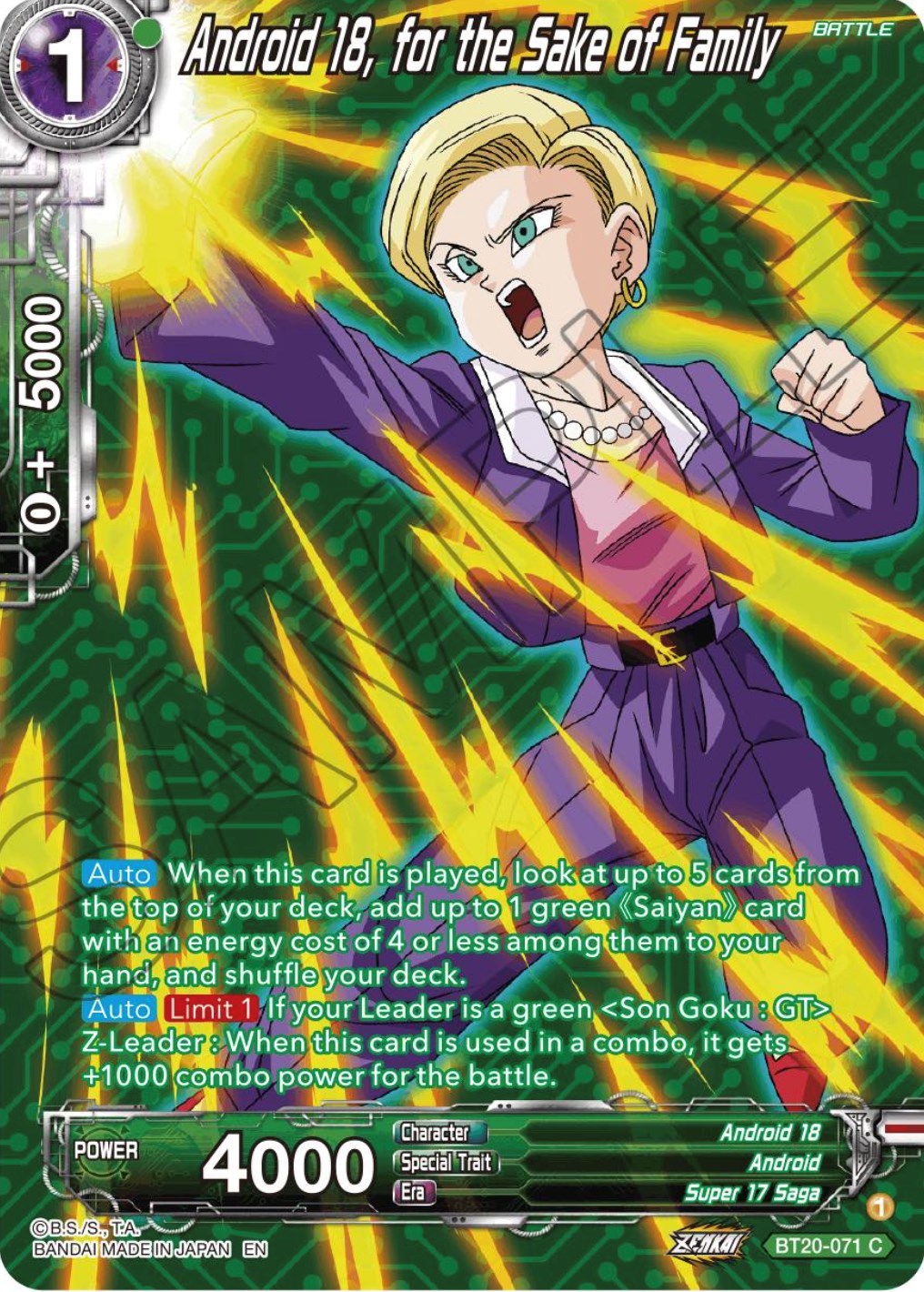 Android 18, for the Sake of Family (Silver Foil) (BT20-071) [Power Absorbed] | Fandemonia Ltd