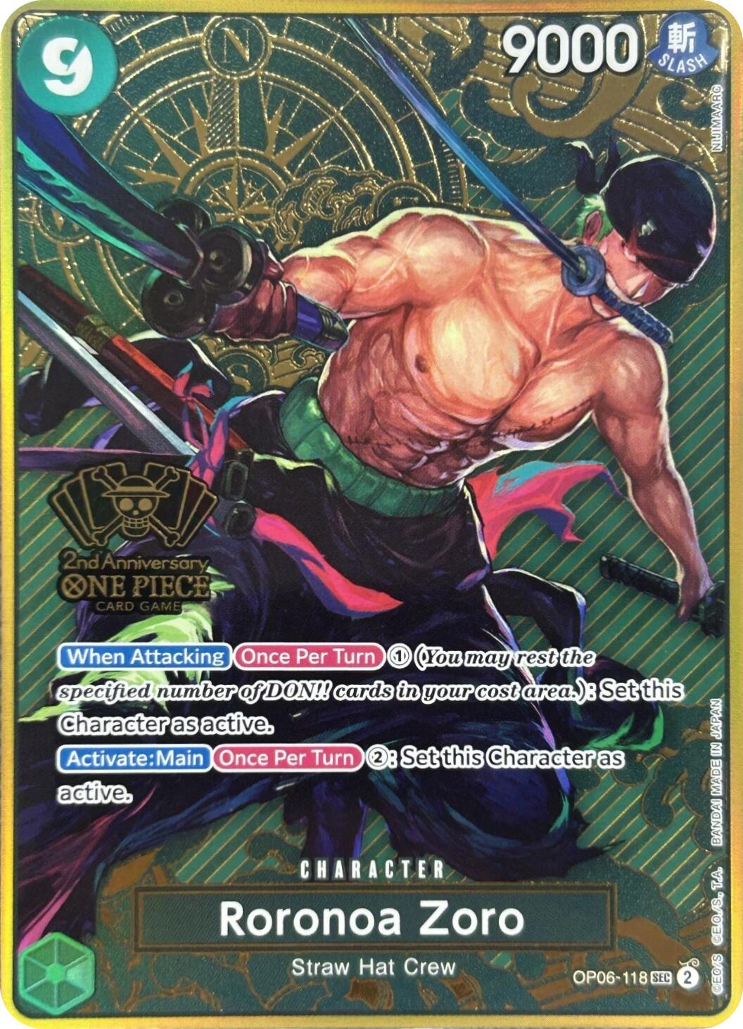 Roronoa Zoro (Japanese Version 2nd Anniversary Set) [One Piece Promotion Cards] | Fandemonia Ltd