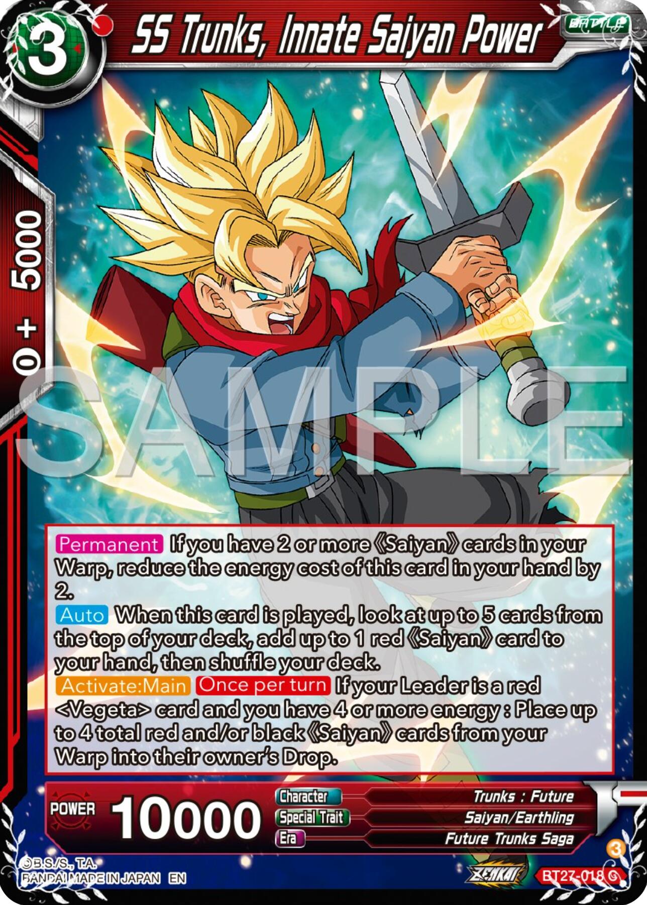 SS Trunks, Innate Saiyan Power (BT27-018) [History of Z] | Fandemonia Ltd