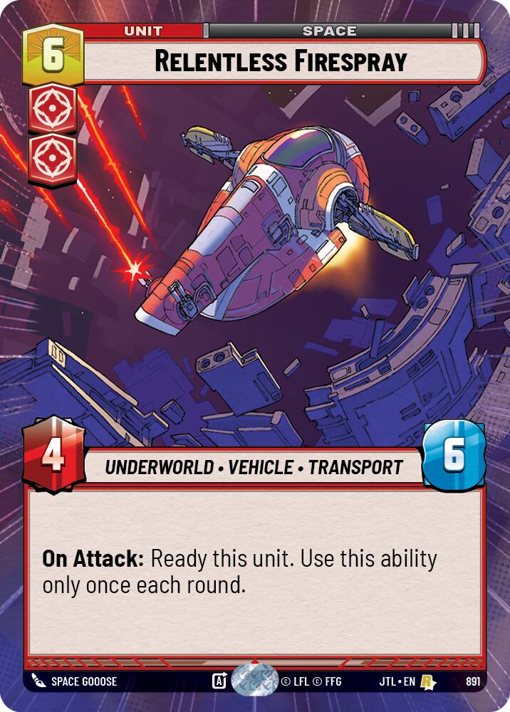 Relentless Firespray (891) (Hyperspace Foil) (891) [Jump to Lightspeed] | Fandemonia Ltd