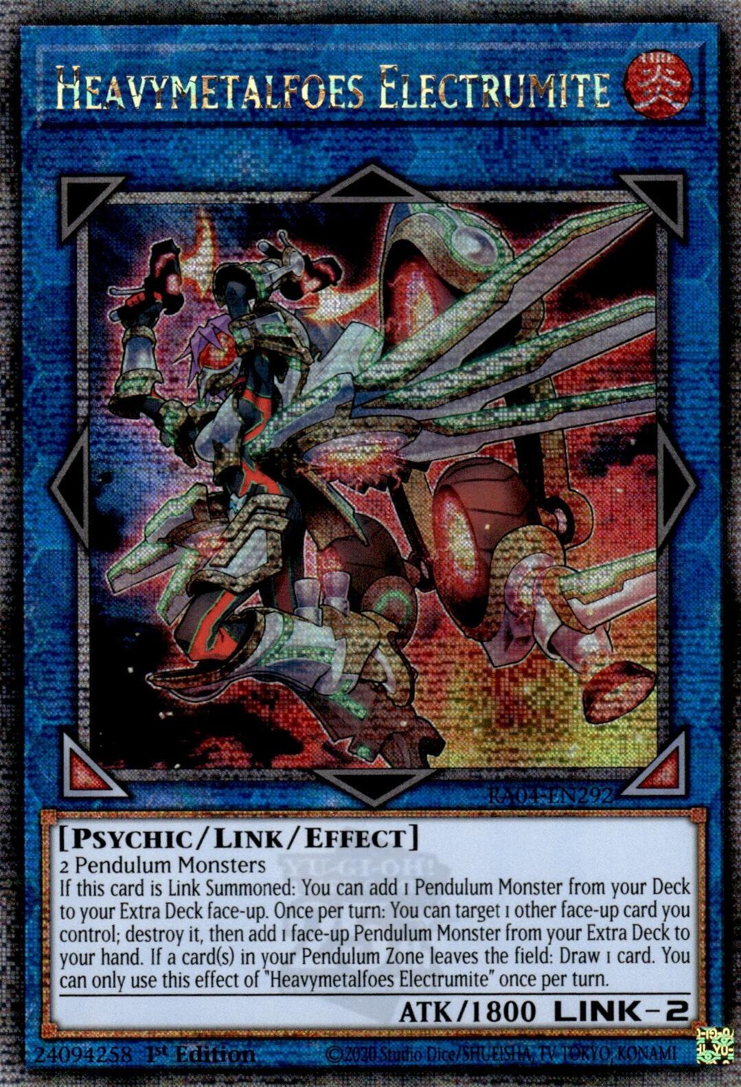 Heavymetalfoes Electrumite [RA04-EN292] Quarter Century Secret Rare | Fandemonia Ltd