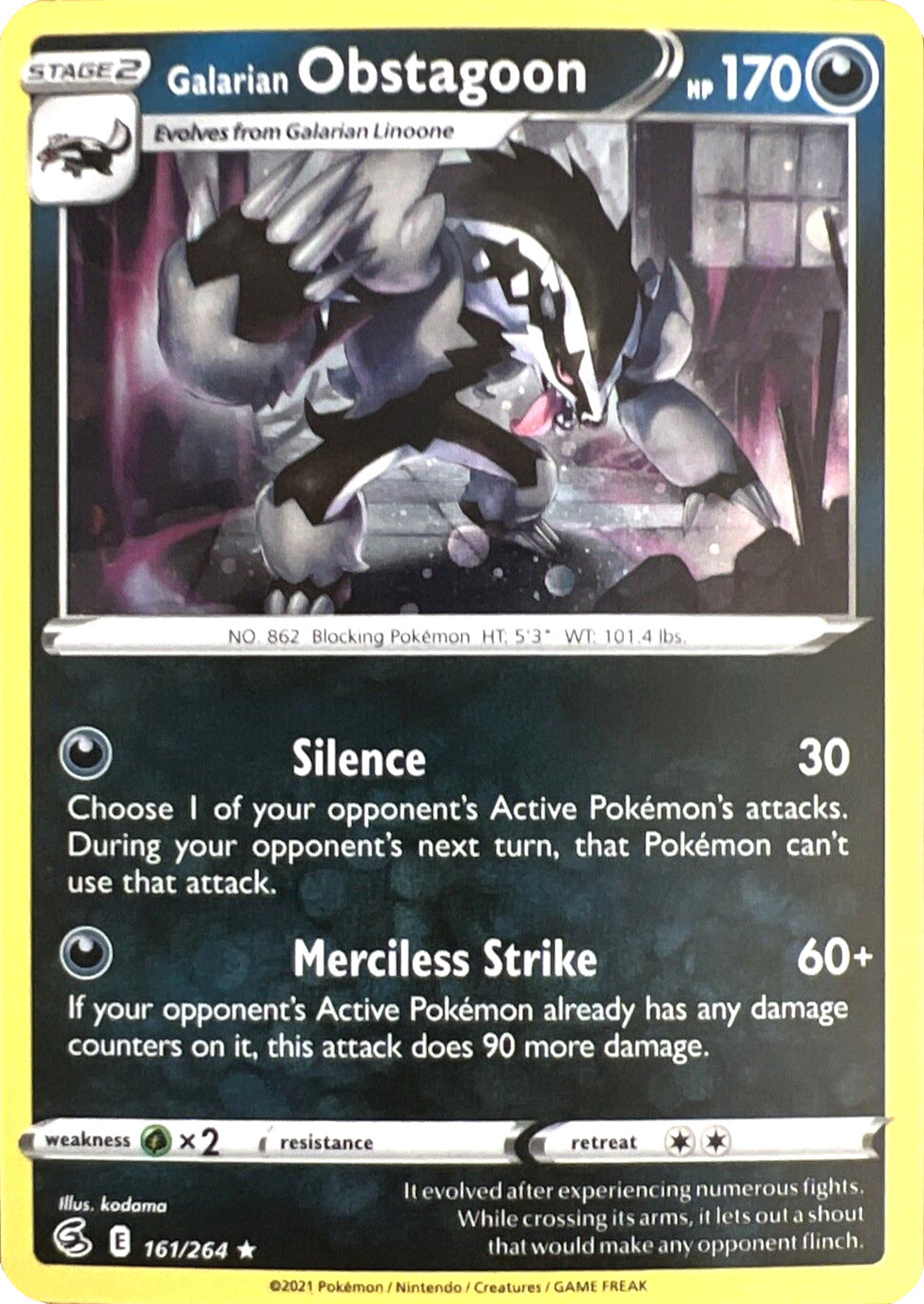 Galarian Obstagoon (161/264) (Cosmos Holo) [Sword & Shield: Fusion Strike] | Fandemonia Ltd