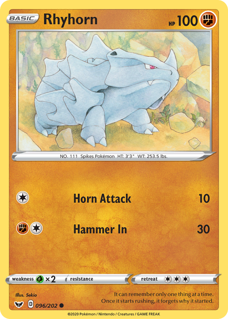 Rhyhorn (096/202) [Sword & Shield: Base Set] | Fandemonia Ltd