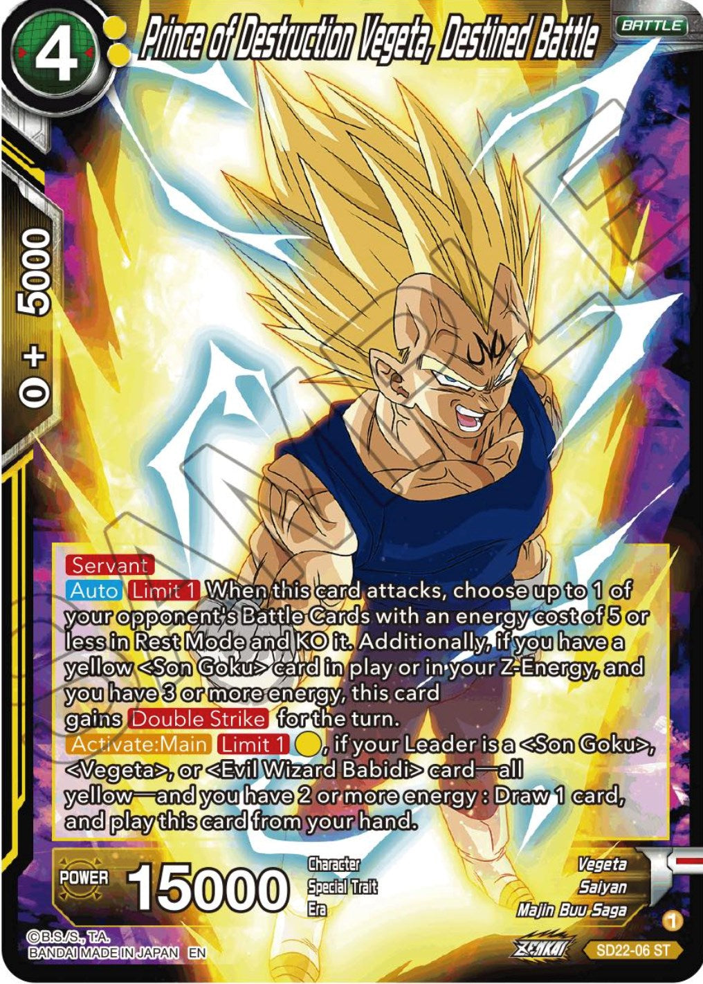 Prince of Destruction Vegeta, Destined Battle (Starter Deck Exclusive) (SD22-06) [Power Absorbed] | Fandemonia Ltd