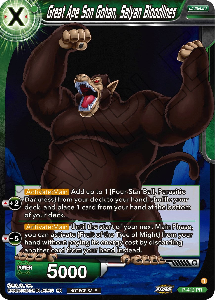 Great Ape Son Gohan, Saiyan Bloodlines (Zenkai Series Tournament Pack Vol.1) (P-412) [Tournament Promotion Cards] | Fandemonia Ltd