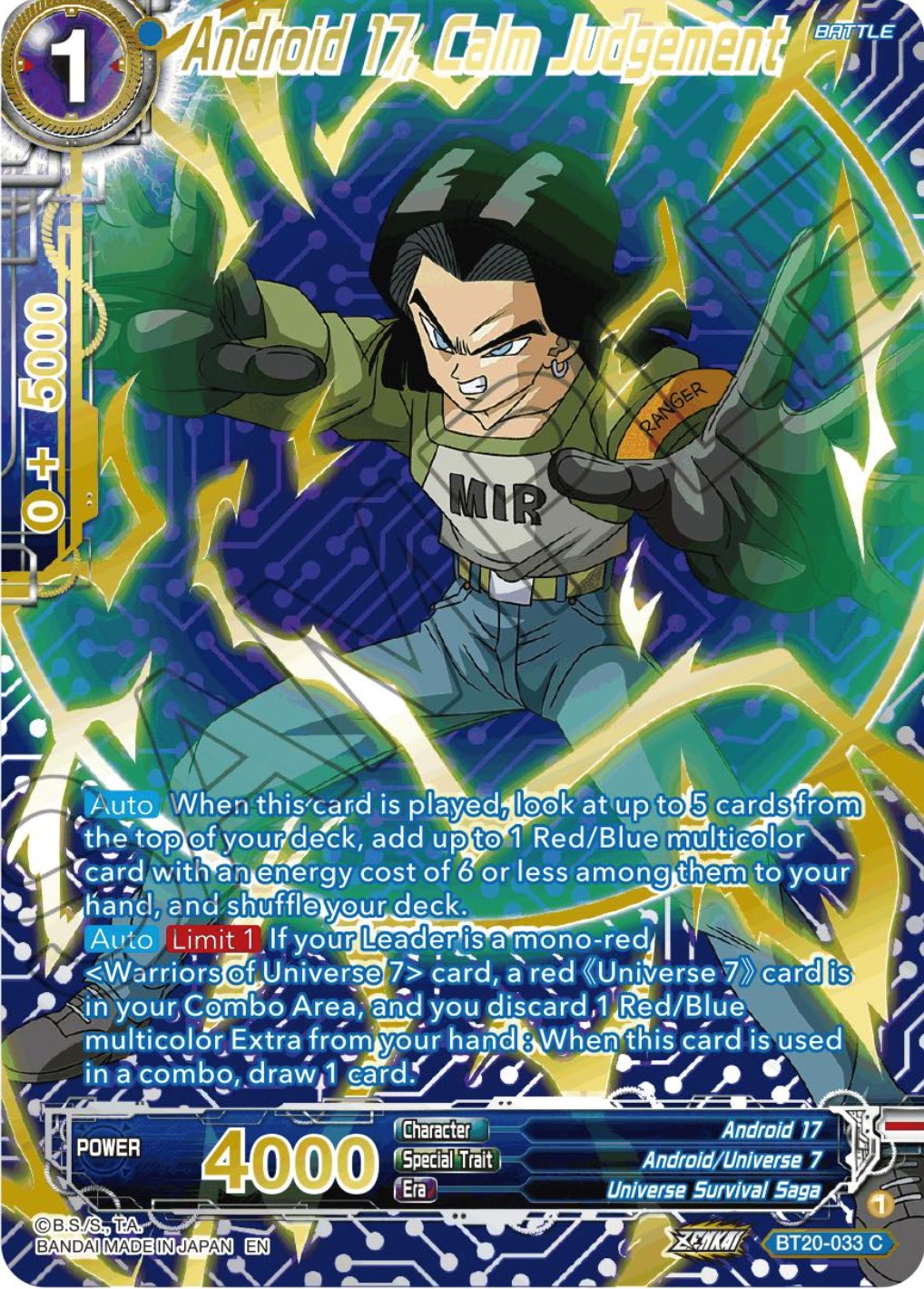 Android 17, Calm Judgement (Gold-Stamped) (BT20-033) [Power Absorbed] | Fandemonia Ltd