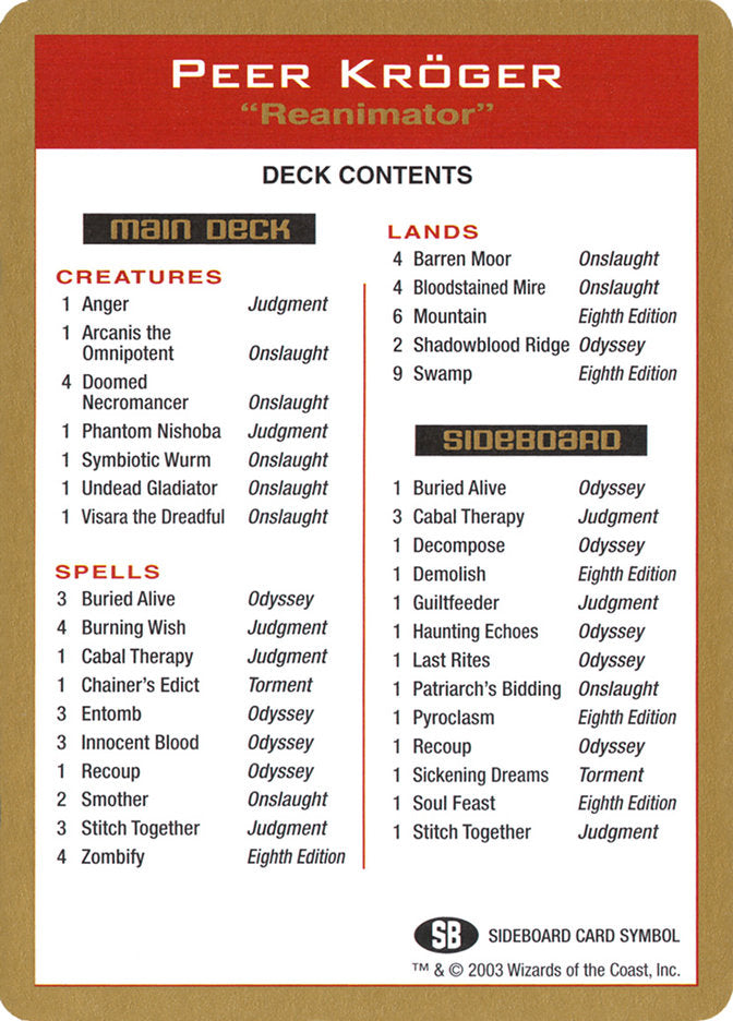 Peer Kroger Decklist [World Championship Decks 2003] | Fandemonia Ltd