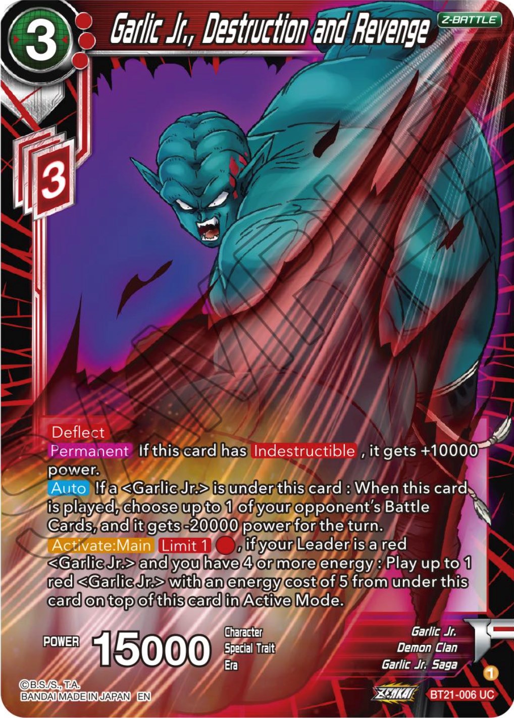 Garlic Jr., Destruction and Revenge (BT21-006) [Wild Resurgence] | Fandemonia Ltd