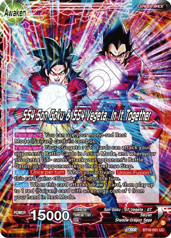 Son Goku & Vegeta // SS4 Son Goku & SS4 Vegeta, In It Together (BT18-001) [Dawn of the Z-Legends] | Fandemonia Ltd