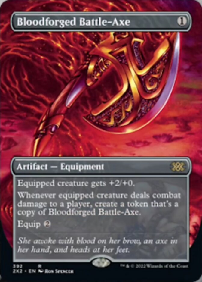 Bloodforged Battle-Axe (Borderless Alternate Art) [Double Masters 2022] | Fandemonia Ltd