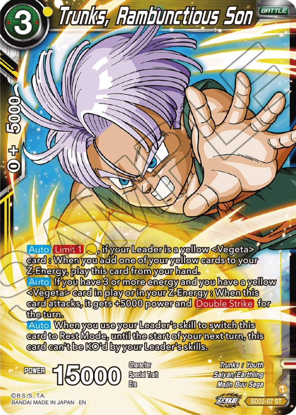 Trunks, Rambunctious Son (Starter Deck Exclusive) (SD22-07) [Power Absorbed] | Fandemonia Ltd