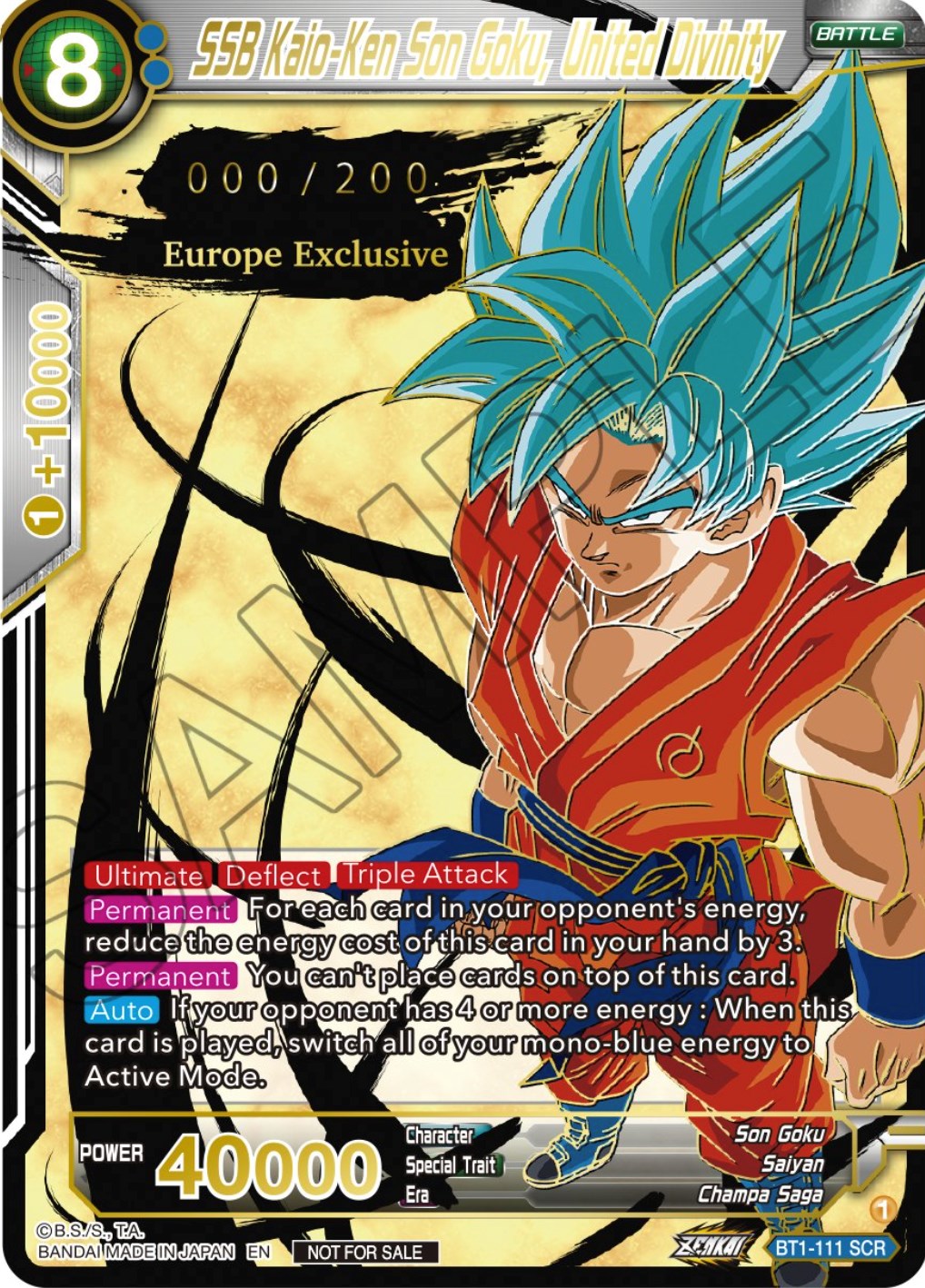 SSB Kaio-Ken Son Goku, United Divinity (European Zenkai Cup Top 16) (Serial Numbered) (BT1-111) [Tournament Promotion Cards] | Fandemonia Ltd