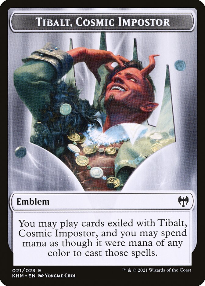 Elf Warrior // Tibalt, Cosmic Impostor Emblem Double-Sided Token [Kaldheim Tokens] | Fandemonia Ltd