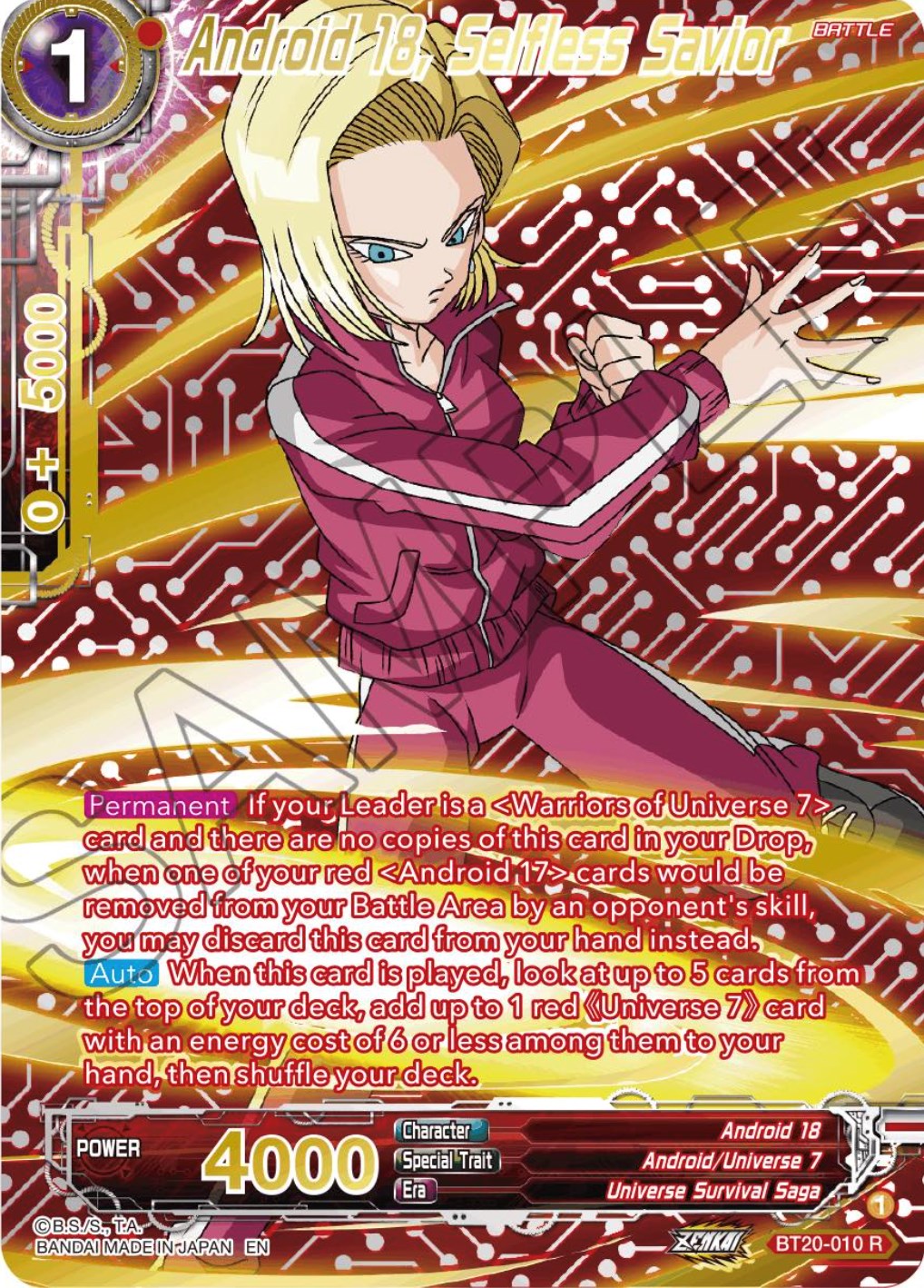 Android 18, Selfless Savior (Gold-Stamped) (BT20-010) [Power Absorbed] | Fandemonia Ltd
