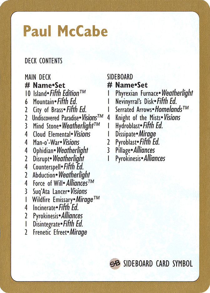 Paul McCabe Decklist [World Championship Decks 1997] | Fandemonia Ltd