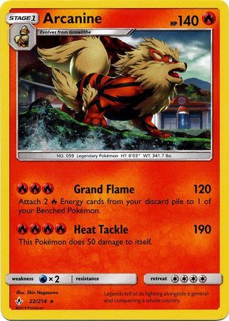 Arcanine (22/214) (Cosmos Holo) [Sun & Moon: Unbroken Bonds] | Fandemonia Ltd