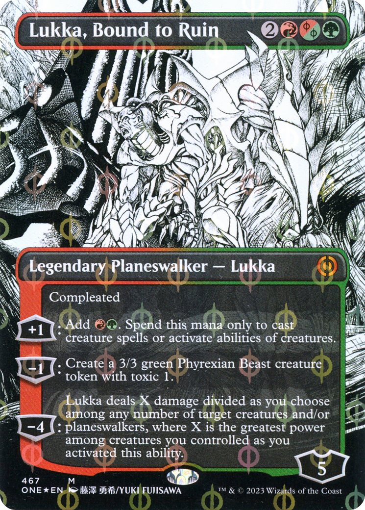 Lukka, Bound to Ruin (Borderless Manga Step-and-Compleat Foil) [Phyrexia: All Will Be One] | Fandemonia Ltd