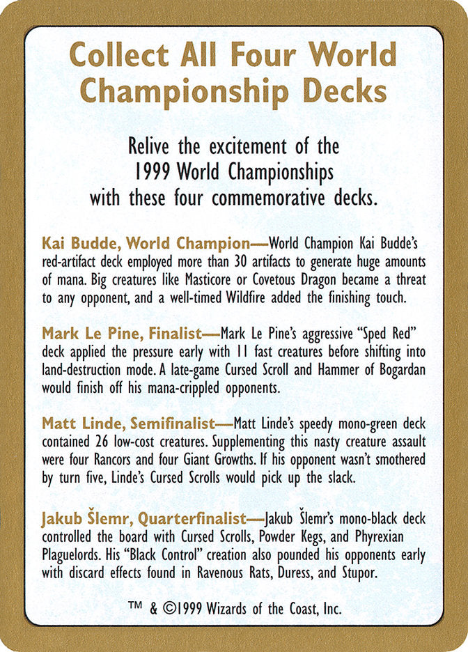1999 World Championships Ad [World Championship Decks 1999] | Fandemonia Ltd