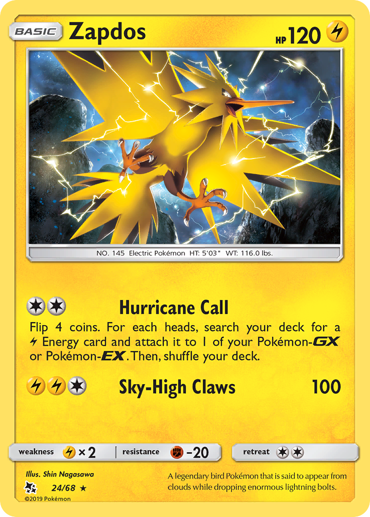 Zapdos (24/68) [Sun & Moon: Hidden Fates] | Fandemonia Ltd