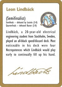 1996 Leon Lindback Biography Card [World Championship Decks] | Fandemonia Ltd