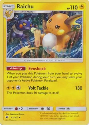 Raichu (41/147) (Cosmos Holo) [Sun & Moon: Burning Shadows] | Fandemonia Ltd