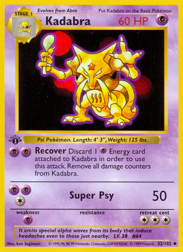 Kadabra (32/102) (Shadowless) [Base Set 1st Edition] | Fandemonia Ltd