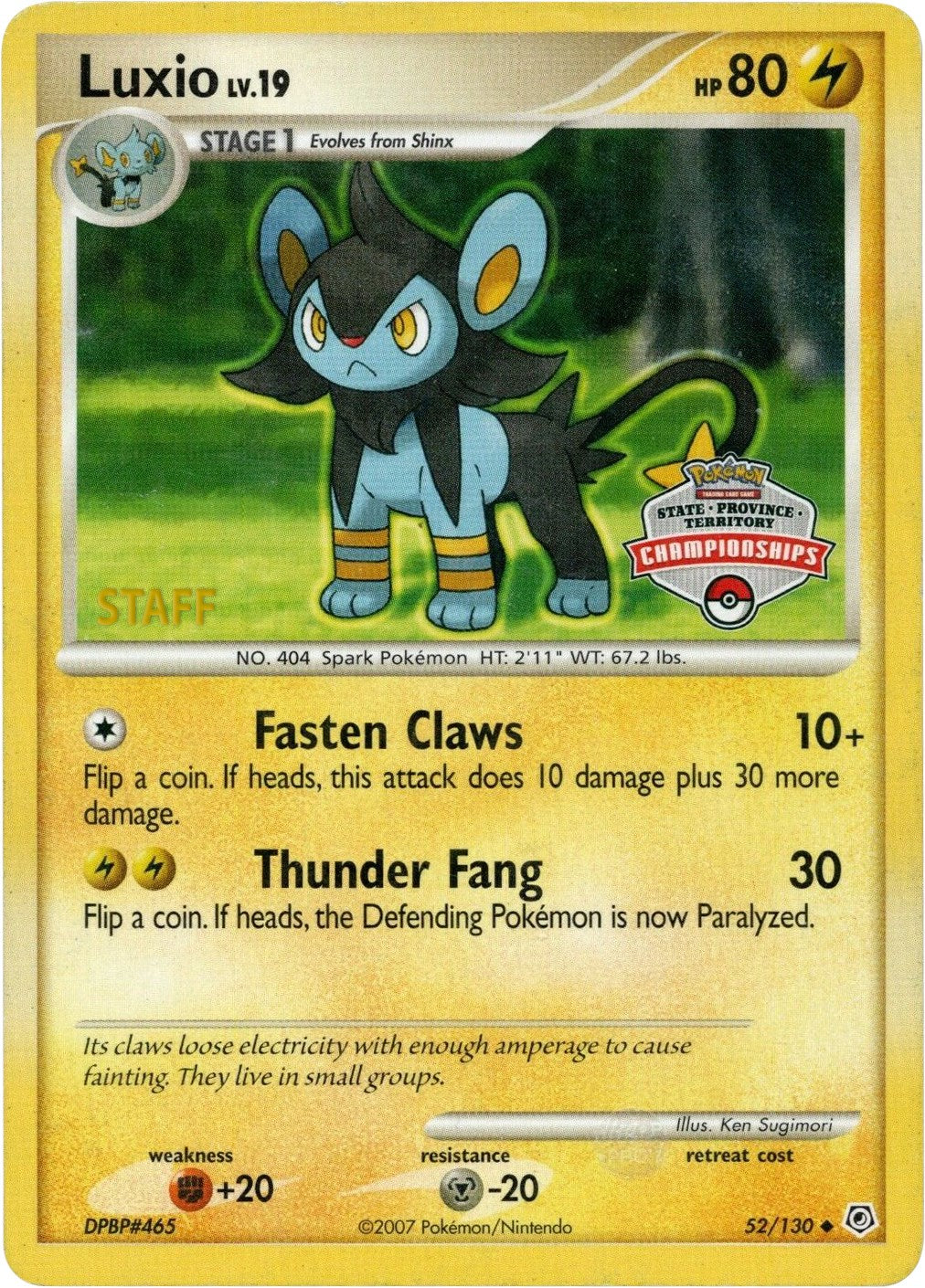 Luxio (52/130) (State Championship Staff Promo) [Diamond & Pearl: Base Set] | Fandemonia Ltd