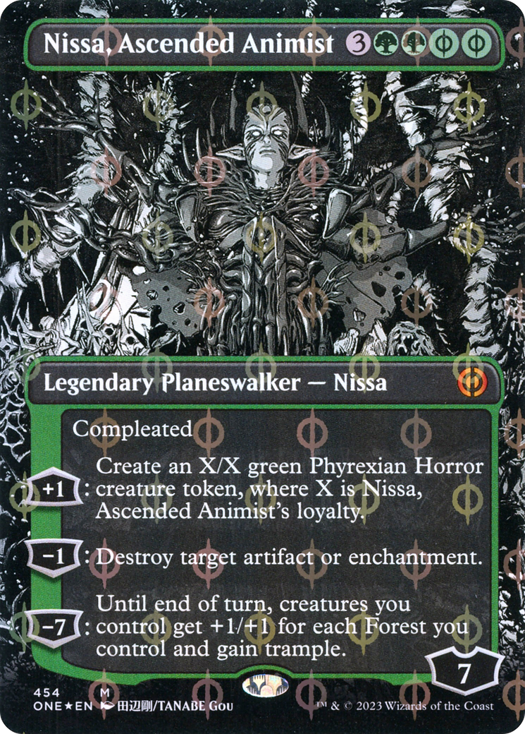 Nissa, Ascended Animist (Borderless Manga Step-and-Compleat Foil) [Phyrexia: All Will Be One] | Fandemonia Ltd