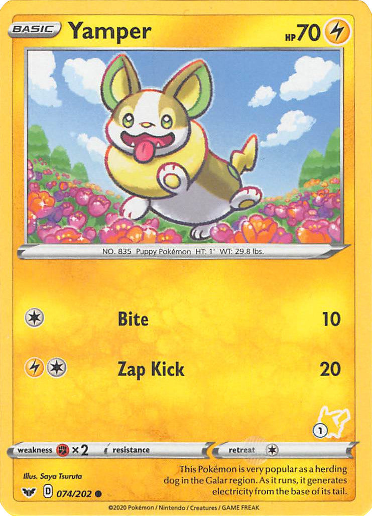Yamper (074/202) (Pikachu Stamp #1) [Battle Academy 2022] | Fandemonia Ltd