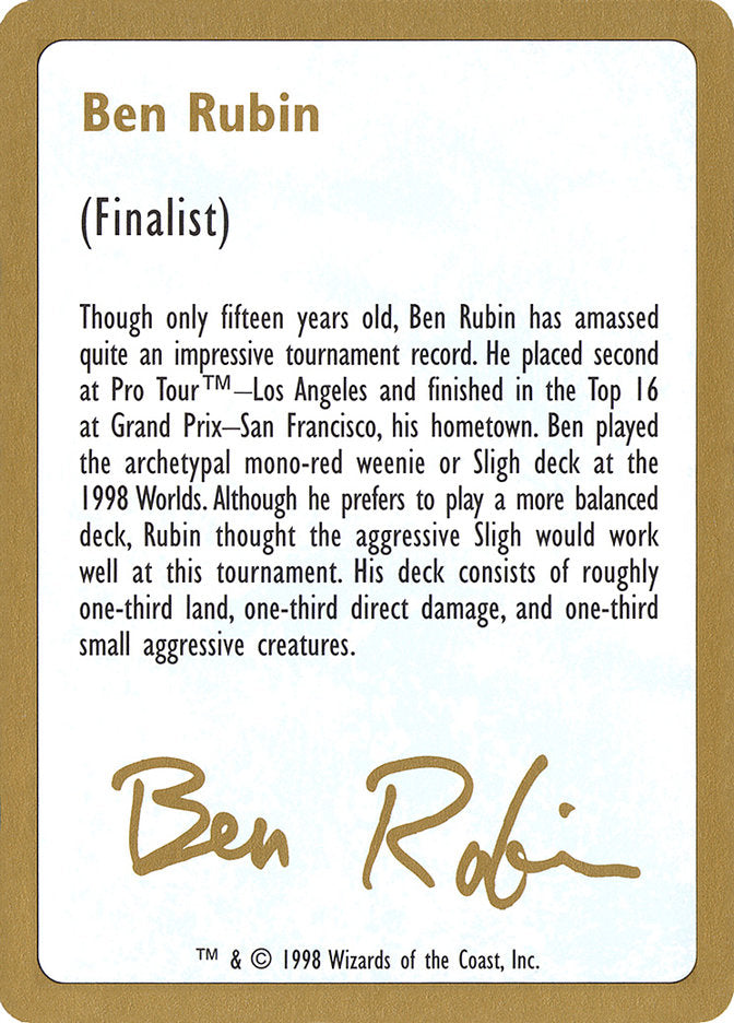Ben Rubin Bio [World Championship Decks 1998] | Fandemonia Ltd
