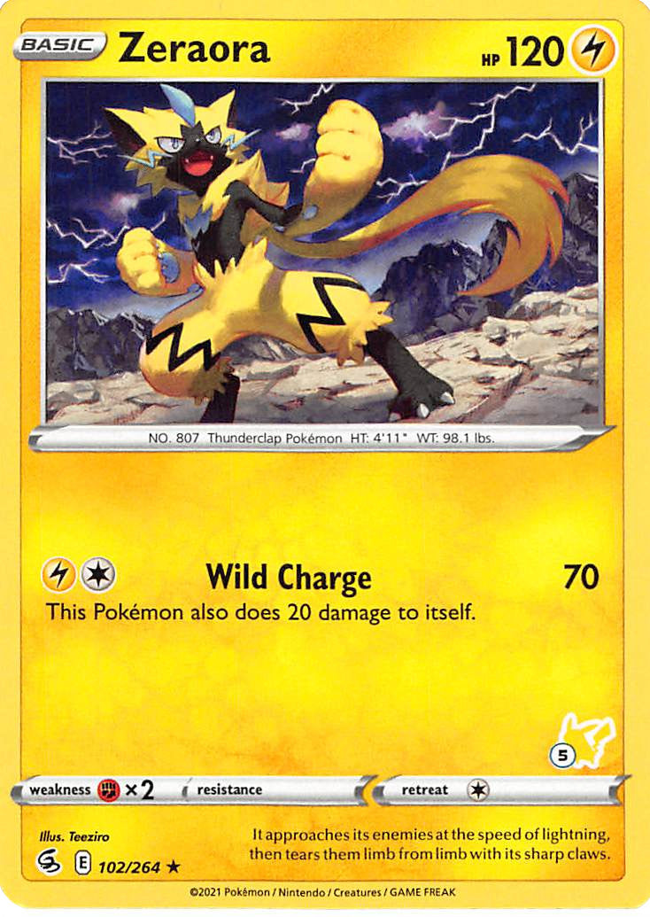 Zeraora (102/264) (Pikachu Stamp #5) [Battle Academy 2022] | Fandemonia Ltd
