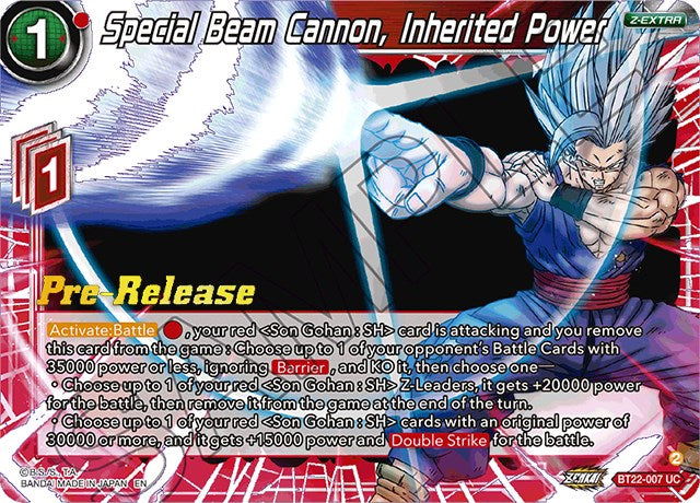 Special Beam Cannon, Inherited Power (BT22-007) [Critical Blow Prerelease Promos] | Fandemonia Ltd