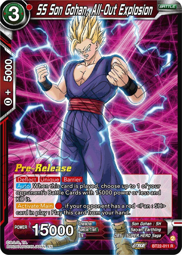 SS Son Gohan, All-Out Explosion (BT22-011) [Critical Blow Prerelease Promos] | Fandemonia Ltd