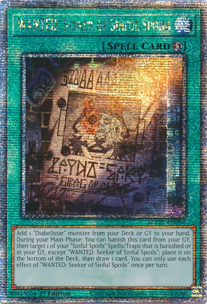 WANTED: Seeker of Sinful Spoils (Quarter Century Secret Rare) [AGOV-EN054] Quarter Century Secret Rare | Fandemonia Ltd