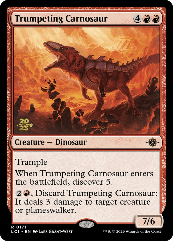 Trumpeting Carnosaur [The Lost Caverns of Ixalan Prerelease Cards] | Fandemonia Ltd