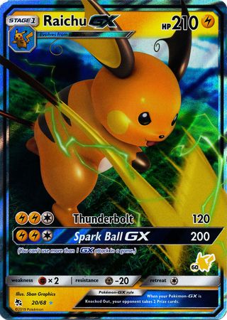 Raichu GX (20/68) (Pikachu Stamp #60) [Battle Academy 2020] | Fandemonia Ltd