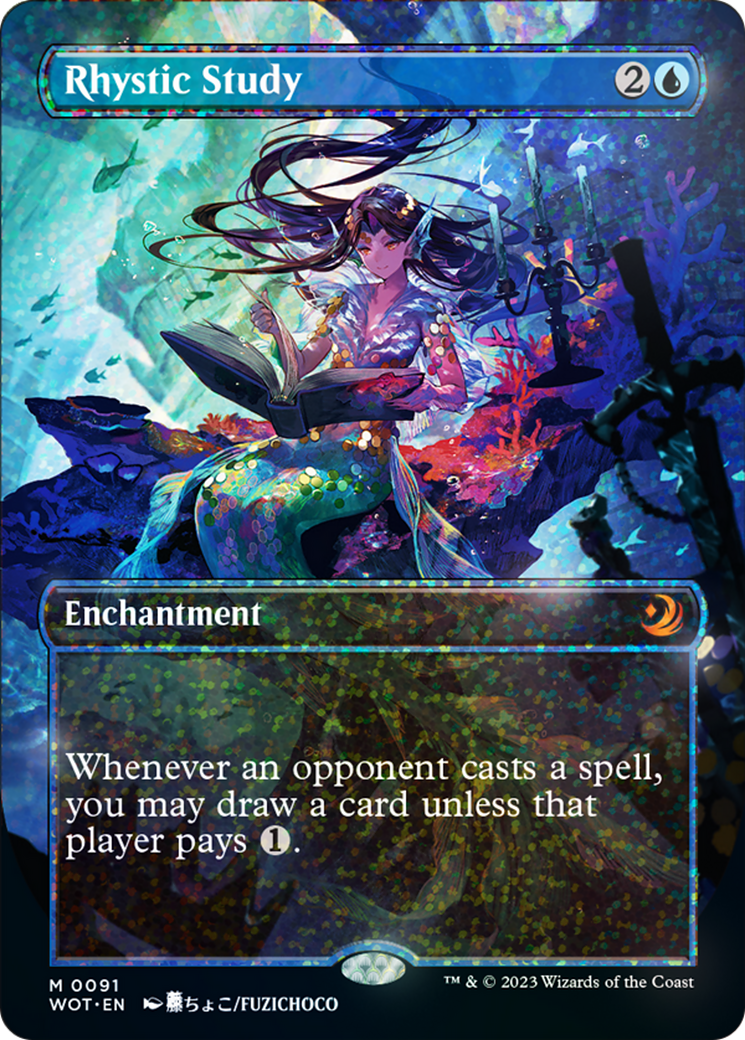 Rhystic Study (Anime Borderless) (Confetti Foil) [Wilds of Eldraine: Enchanting Tales] | Fandemonia Ltd